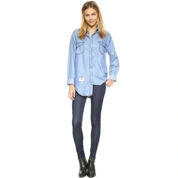 One Teaspoon Button Down Shirt Denim Jean Chambray Dallas Tencel Size XXS - Picture 5 of 16